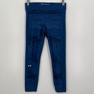 Under Armour Leggings Women's Size S Blue Compression Heat Gear UA Logo Cropped